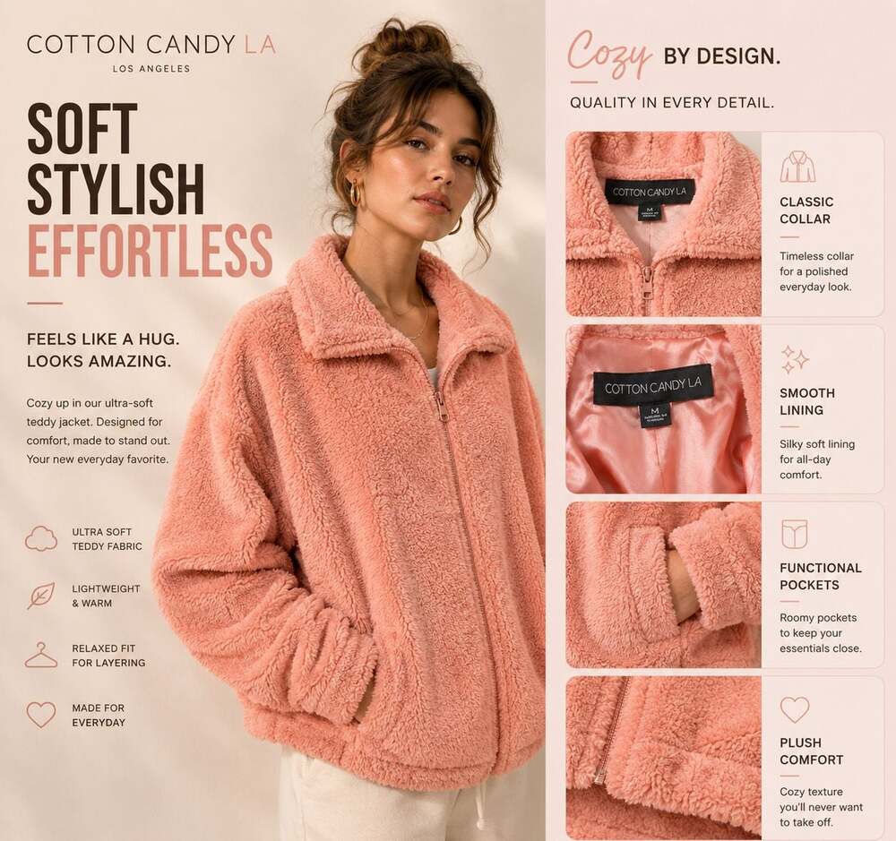 Cotton Candy LA Size M Peach Faux Fur Zip Up Jacket